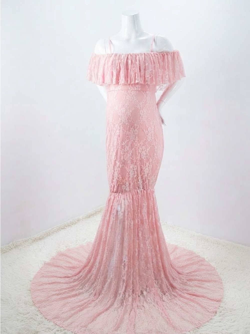 Lace Maternity Ruffle Sleeve Mermaid Off Shoulder Photography Baby Shower